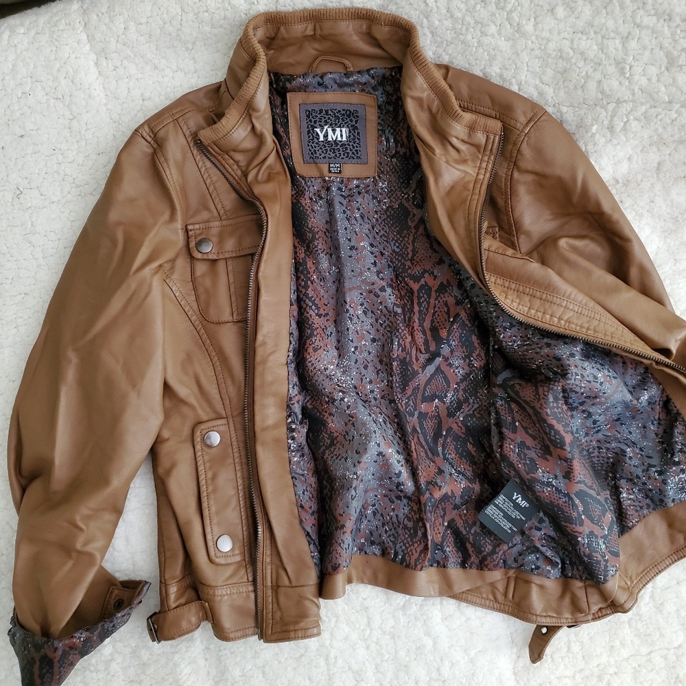 Super Soft Vegan Leather Zip High Collar Jacket - Picture 4 of 9